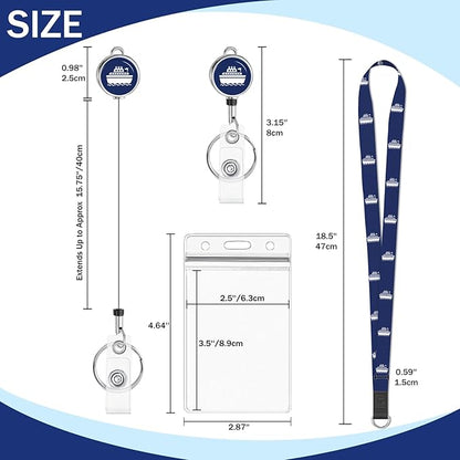 Giancomics Lanyards for Cruise Ships Cards Key, Lanyards with Retractable Badge Reel, Cute Waterproof ID Badge Holder Cruise Essentials Must Haves Zip Card Protector Royal 2 Pack