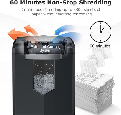 Bonsaii Paper Shredder, 18-Sheet 60-Minutes Shredder for Office Heavy Duty Cross-Cut Shredder with 6 Gallon Pullout Basket 4 Casters(C149-C)