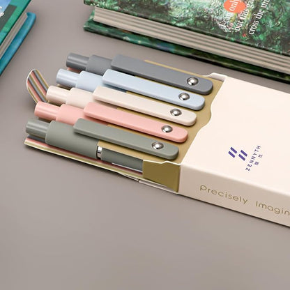 5PCS Retractable Gel Pens Set, Quick Dry Black Ink Fine Point Roller Ball Gel Ink Pen for Smooth Writing (Morandi Color)