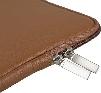 RAINYEAR 14 Inch Laptop Sleeve Soft PU Leather Case Protective Water Resistant Zipper Cover Carrying Bag Compatible with 14" Notebook Computer Chromebook, 14 MacBook Pro A2442(Brown)