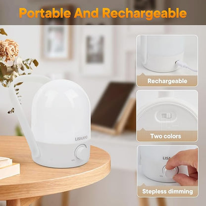 Rechargeable Lamp 1200mAh Small Bedside Rechargeable Lanterns Dimmable Led Cordless Tent Light Holiday Gifts Work,White