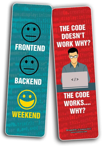 Creanoso Funny Coding Program Bookmarks (5-Sets X 6 Cards) – Daily Inspirational Card Set – Interesting Book Page Clippers – Great Gifts for Adults and Professionals