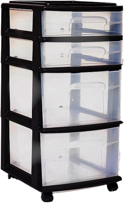 HOMZ 4-Drawer Plastic Storage Cart Organizer with Removable Wheels, Black Frame