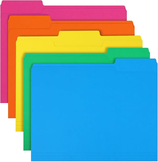 File Folder, RAZCC 150 Pack 1/3 Cut Tab Colored File Folders, File Folder Letter Size for Office Classroom Use, Assorted 5 Colors Folders with Tabs