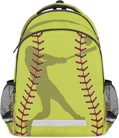 Yellow Baseball Sport Softball Backpack School Bookbag Laptop Purse Casual Daypack for Teen Girls Women Boys Men College Travel