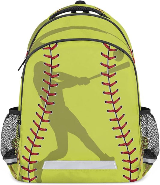 Yellow Baseball Sport Softball Backpack School Bookbag Laptop Purse Casual Daypack for Teen Girls Women Boys Men College Travel