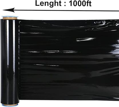 BOMEI PACK Black Stretch Wrap Industrial Strength with Plastic Handle 18" x 1000 Feet 80 Gauge 4 Pack, Black Shrink Wrap, Self-Adhering Black Plastic Wrap for Shipping, Moving