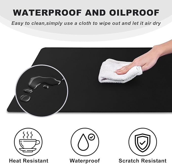 Large Mouse Pad, Desk Mat Large Office Desk Pad Gaming Mouse Pad with Stitched Edges, 35.4" x 15.7" Mousepad with Non-Slip Waterproof Rubber Base for PC Laptop Desk Home Office Accessories, Black