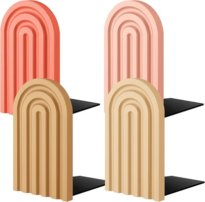 Harloon 4 Pieces Boho Arch Wood Bookends Rainbow Arch Back to School Gift Ideas Non Skid Bookend Decorative Wooden Book Stand Book Stoppers for Books Movies CDs(Cute Color)