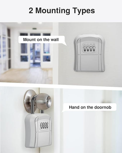 Puroma Key Lock Box, Portable Combination Lockbox Wall-Mounted Key Storage Box for House Keys, Resettable Code Safe Security Lock Box for Home, Office, Apartment Spare Key Storage (1 Pack, Silver)