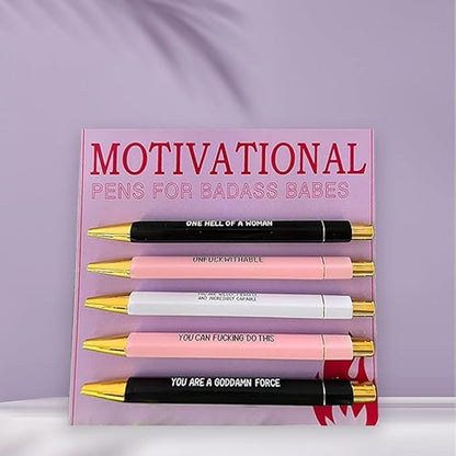 Funny pens,5-Count,Black Ink,Medium Nib 1.0mm,Funny Office Gifts for Coworkers,Personalized Pens Vibrant Funny Quotes Word Daily Pen (Motivational Pens)