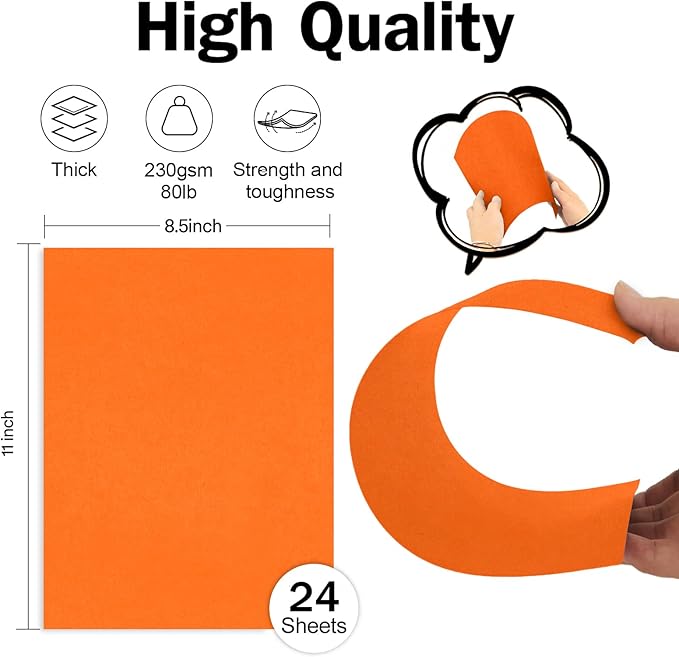 Orange Cardstock Paper 8.5 x 11 80lb Card Stock, Goefun 24 Sheets Orange Construction Paper for Halloween Card Making, Invitations, Menus, DIY Cards