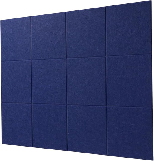 LAJAR Large Felt Wall Tiles, 12 Pack Cork Board Alternative with Removable Adhesive Tabs, Bulletin Pin Boards for Office, School and Home (Dark Blue)