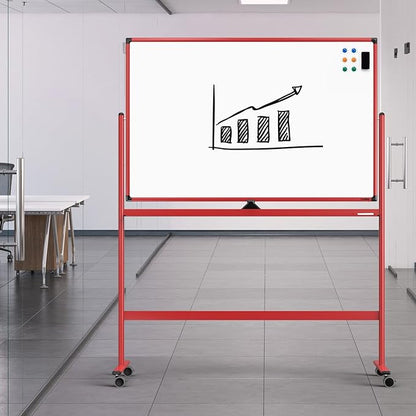 Rolling Whiteboard, 48x32 Inches Dry Erase Board with Stand, Magnetic Mobile Whiteboard on Wheels, Standing White Board for Office, School, Home, Large Double Sided White Board with Paper Pad