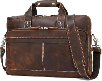 Full Grain 17.3" Leather Briefcase Messenger Laptop Bag For Men
