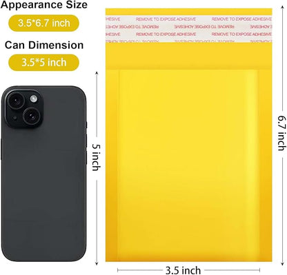 Dasen Kraft Bubble Mailers 3.5x5 Inch 100 Pcs,Small Self-Sealing Waterproof Cushioned Mail Shipping Bags,Yellow Padded Envelopes #0000
