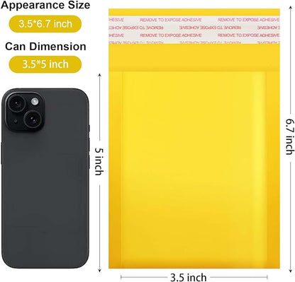 Dasen Kraft Bubble Mailers 3.5x5 Inch 50 Pcs,Small Self-Sealing Waterproof Cushioned Mail Shipping Bags,Yellow Padded Envelopes #0000