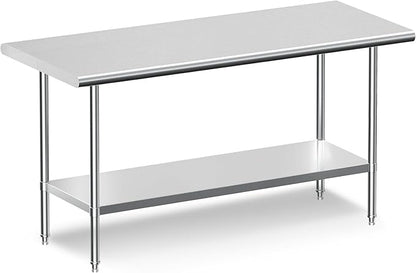 Real Relax Stainless Steel Table, NSF Commercial Heavy Duty Stainless Steel Table for Prep with Adjustable Undershelf, for Commercial Kitchen, Laundry Room and Garage - 24" D x 60" W x 34" H