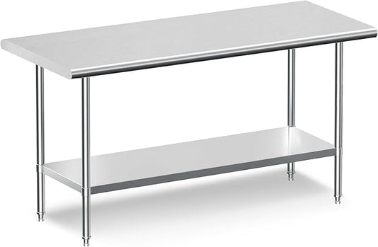 Real Relax Stainless Steel Table, NSF Commercial Heavy Duty Stainless Steel Table for Prep with Adjustable Undershelf, for Commercial Kitchen, Laundry Room and Garage - 24" D x 60" W x 34" H