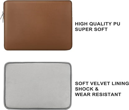 RAINYEAR 15.6 Inch Laptop Sleeve Soft PU Leather Case Protective Water Resistant Zipper Padded Cover Carrying Bag Compatible with 15.6" Notebook Computer Chromebook(Brown)
