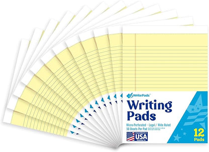 KAISA Legal Pads 5x8 inch Small Writing Pads Narrow Ruled Notepads School Office Home Note Pads, Canary 50 Sheets 12 Pads, WT-SCY50C
