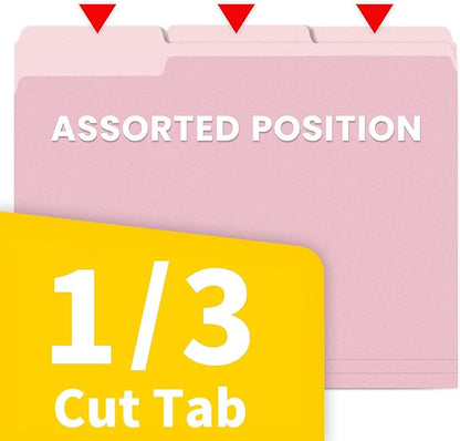 SUNEE File Folders, 18 Pack Manilla Folders 8.5 x 11, Colored Folders Office Organization Home School Folders for Documents Files Paper,Pink Color
