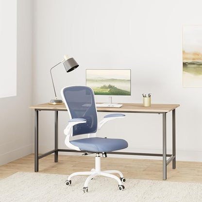 Flysky Ergonomic Office Desk Chair Breathable Mesh Swivel Computer Chair, Lumbar Back Support Task Chair, Office Chairs with Wheels and Flip-up Arms, Adjustable Height(White & Blue)