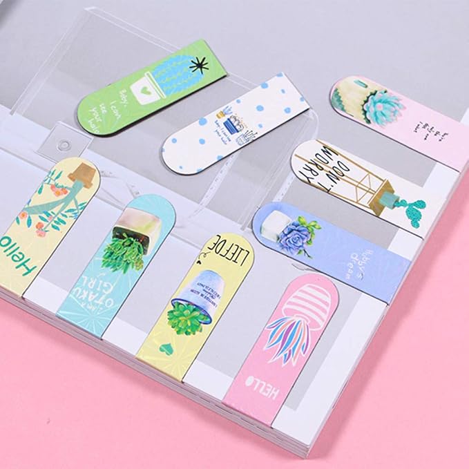 30 Pieces Cute Magnetic Bookmarks for Women/Men, Dual Sided Rainbow Film Laminated Book Markers for Girls, Funny Magnetic Bookmarks for Kids, Book Marks Bulk Page Clip Reading Giveaways (Cactus Plant)