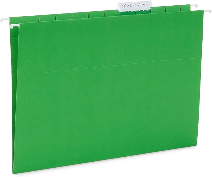 25 Blue Summit Supplies Assorted Colored Hanging File Folders Letter Size with Plastic Tabs, 12pt Paper Construction, Durable for Office Filing