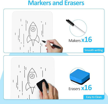 Dry Erase LapBoards, PANDRI 16 Pack Double Sided 12.5 x 9 Inch Whiteboards with 16 Erasers and 16 Markers, Dry Erase Boards for Kids Students Classroom Teacher Supplies