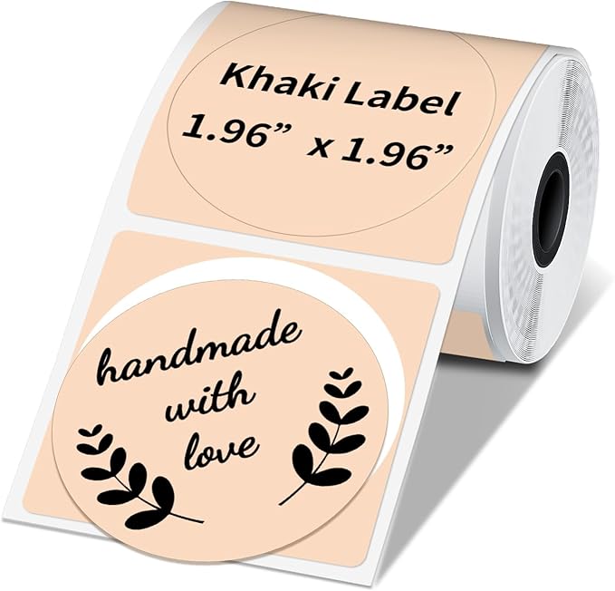 Phomemo Circle Thermal Sticker Label, Compatible with M110/M220/M150/M250/M120/M100/M200 Label Maker, Khaki Round Thermal Label, Size 1.96" x 1.96"