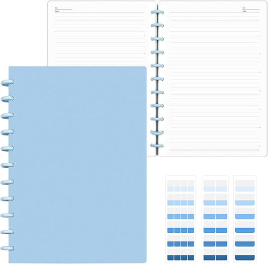 Discbound Notebook, 8-Disc Disbound Planner with Removable Pages, 180 Pages Spiral Notebook, Poly Cover Discbound Planner for Work, Travel, Note Taking(With Index Sticker),Blue,A4