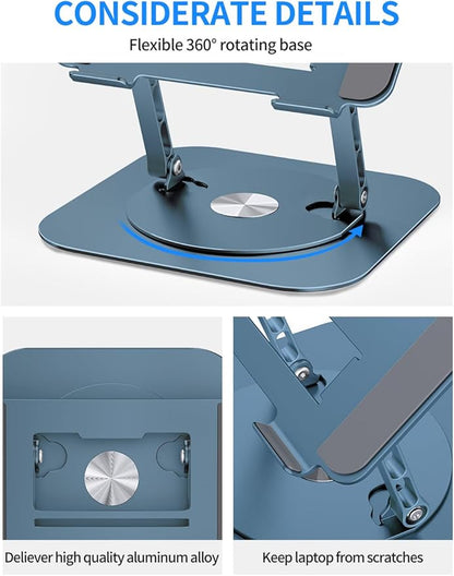 Adjustable Laptop Stand with 360 Rotating Base, Computer Stand for Laptop Ergonimic Foldable Laptop Riser for Desk Compatible with MacBook Pro/Air Notebook up to 16 Inches, Navy