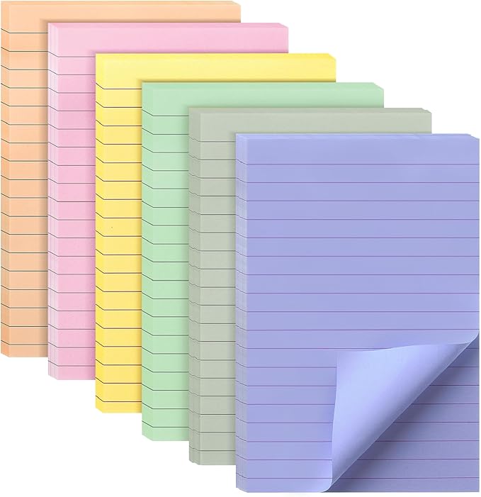 Mr. Pen Lined Sticky Notes - 4x6, 6 Pads, 45 Sheets, Morandi Colors