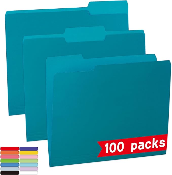 100 Packs Royal Blue File Folder,File Folders Letter Size,1/3-Cut Tabs,8.5x11 Inch File Folders for Office,School and Home,Organizer Documents