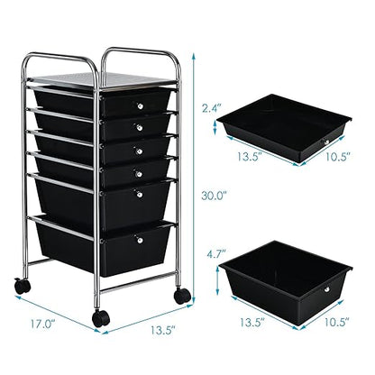 6-Drawer Rolling Storage Cart, Multifunctional Storage Organizer Cart with Wheels, Mobile Utility Cart for Home Office Garage Tools (Black)