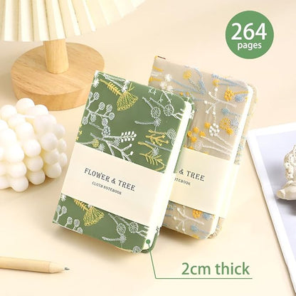 Pocket Notebook, A6 Journal, Small Embroidered Journal, Cute Fabric Notebook, Lay Flat Hardcover Journal, 4x6 Lined Notebook & Sketchbook, Personal Writing Journal for Women, Green Dandelion