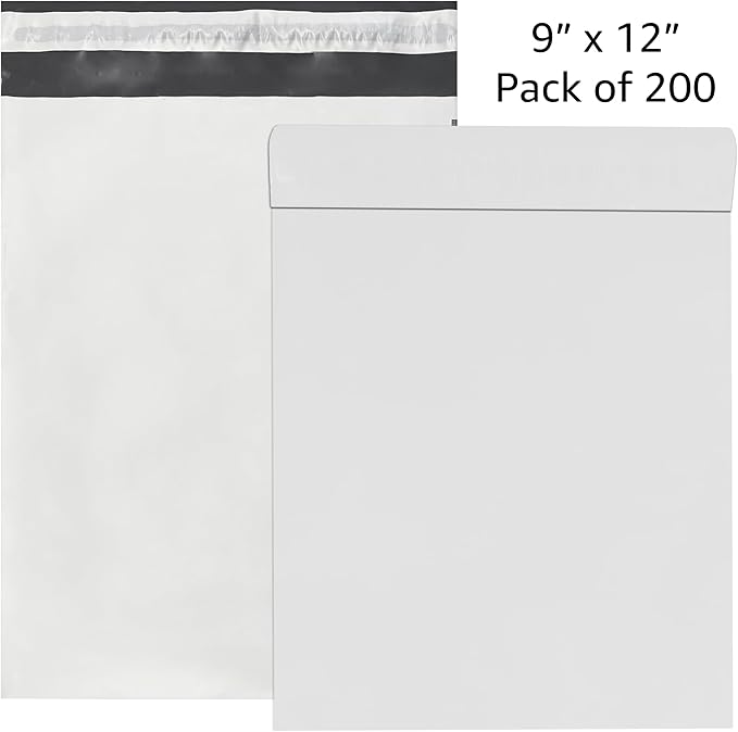 Colored Poly Mailers Pack of: Be creative with your packaging with Colored mailers (White, 9" x 12" pack of 200)