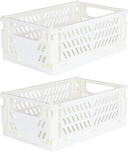 Tixill 2-Pack Mini Foldable Plastic Baskets for Organizing and Storage, Collapsible Storage Crate for Home Kitchen Bedroom Bathroom Office (9.8x6.5x3.8, White)