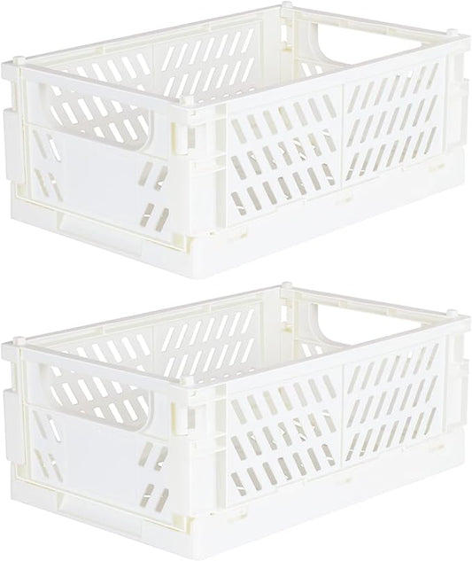 Tixill 2-Pack Mini Foldable Plastic Baskets for Organizing and Storage, Collapsible Storage Crate for Home Kitchen Bedroom Bathroom Office (9.8x6.5x3.8, White)