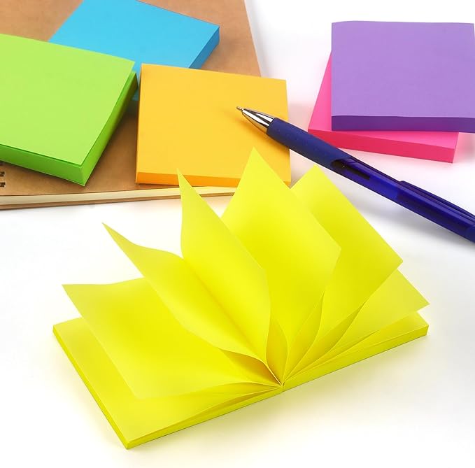 Pop Up Sticky Notes 3x3 inch Bright Colors Self-Stick Pads 12 Pads/Pack 100 Sheets/Pad Total 1200 Sheets