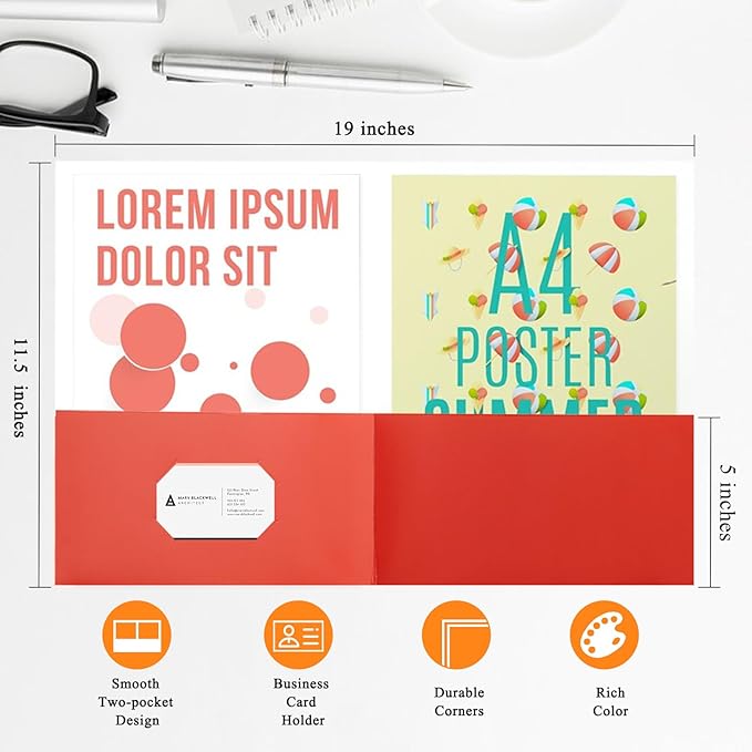 50pcs Red Folders with Two-Pockets Fit Letter Size Paper,Paper File Designed for Office,Home and Classroom Use