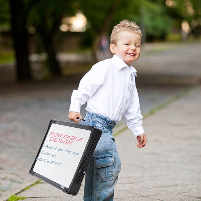 Small Dry Erase White Board – TANKEE Magnetic Desktop Foldable Whiteboard Portable Mini Easel Double Sided on Table Top with Holder for Drawing, Teacher Instruction, Memo Board