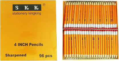 SKKSTATIONERY Half Pencils with Eraser Tops, Golf Pencils, 4 inch, Classroom, Pew - #2 HB, Hexagon, Pre-sharpened, 96/Box.