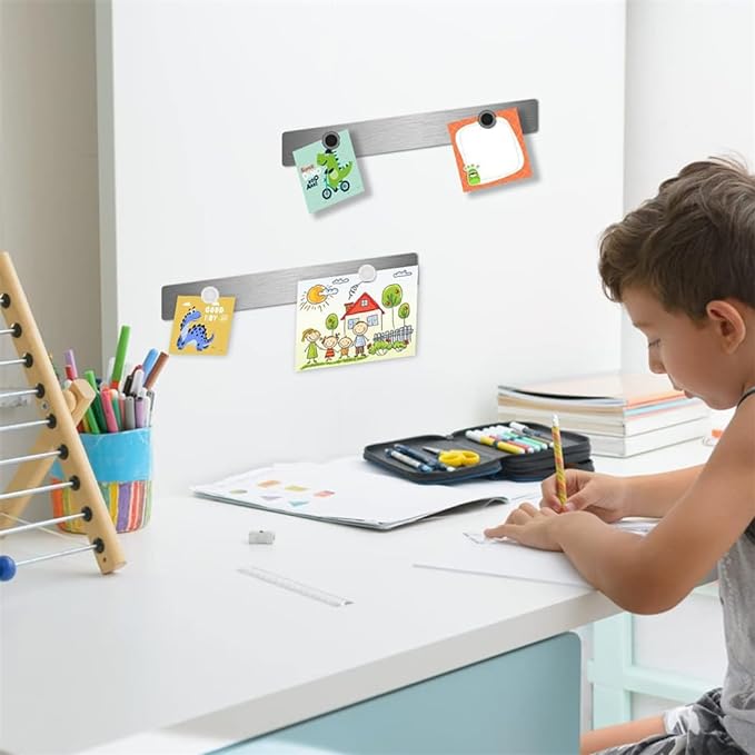Magnet Bulletin Board 6 Pcs Metal Magnet Boards Frameless Magnetic Stainless Iron Board Strip Display Board with 20 pcs Magnet Memo Strip for Office Home School