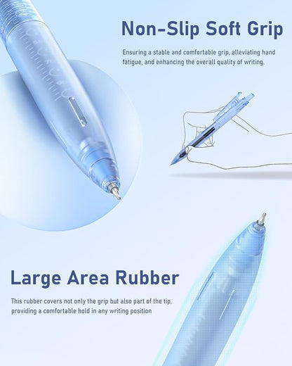 Four Candies 14Pack Pastel Gel Ink Pen Set,Cute Retractable 0.5mm Fine Point Pen,Note Taking Aesthetic Pens,12 Pack Black Ink Pens with 2Pack Highlighter, Smooth Writing Pens for School, Office (Blue)