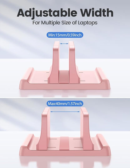 Vaydeer Vertical Laptop Stand Holder Plastic Adjustable Desktop Notebook Dock Space-Saving 3 in 1 for All MacBook Pro Air, Mac, HP, Dell, Microsoft Surface, Lenovo, up to 17.3 inches (Pink)
