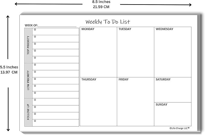 Weekly TO DO List Notepads (2 Pack, 50 Pages Each) Task Pad Planner w/Daily Checklist, Priority ToDo & Note Sections. Desk Notebook Pad to Organize Office. 8.5 X 5.5, A5 Sheets. Made in the USA.