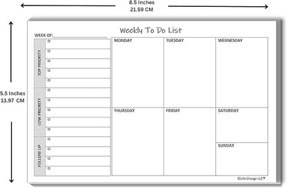 Weekly TO DO List Notepads (2 Pack, 50 Pages Each) Task Pad Planner w/Daily Checklist, Priority ToDo & Note Sections. Desk Notebook Pad to Organize Office. 8.5 X 5.5, A5 Sheets. Made in the USA.