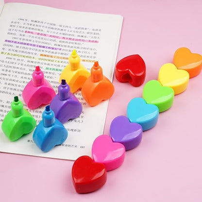 Set of 6 Love Heart Shape Color Highlighter Markers with 1 Red Heart Cap, Multicolor Highlighter Pens for School & Office.
